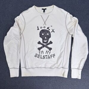 Belstaff Skull Graphic Crewneck Sweatshirt Ivory Cotton Pullover Mens M